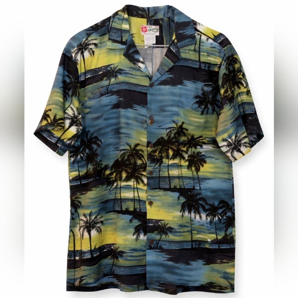 Vintage Hilo Hattie Hawaiian Shirt XL Blue Floral Cotton Aloha Made In USA 90s - Picture 2 of 7